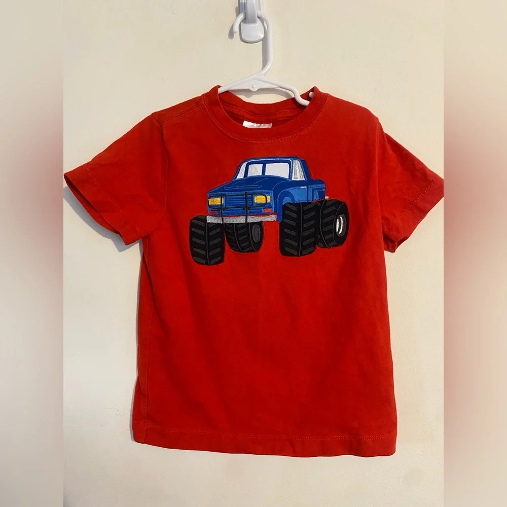 Hanna Andersson Monster truck applique shirt 100 / 4 red embroidered - Picture 1 of 5